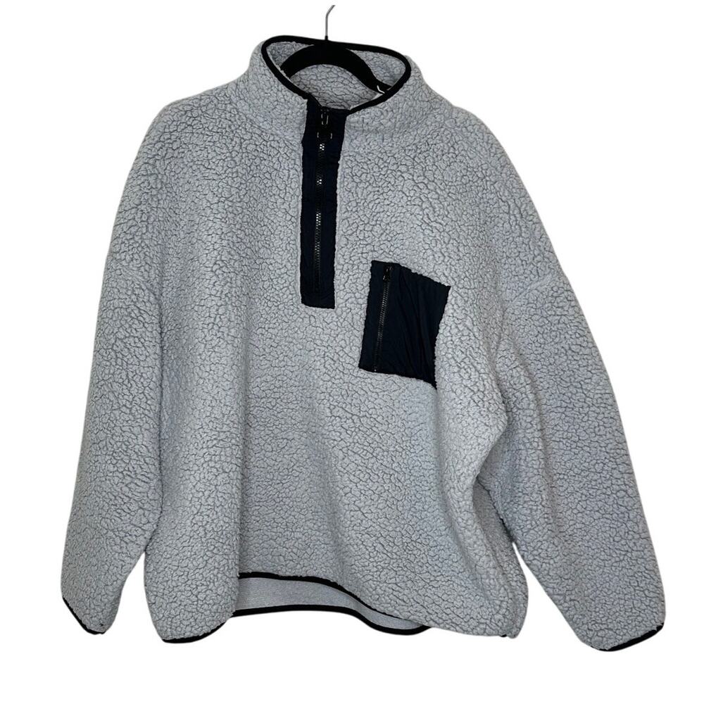 Lou & Grey Grey Black Color Block Fleece 1/4 Zip Jacket Pocket Outdoor Winter XL